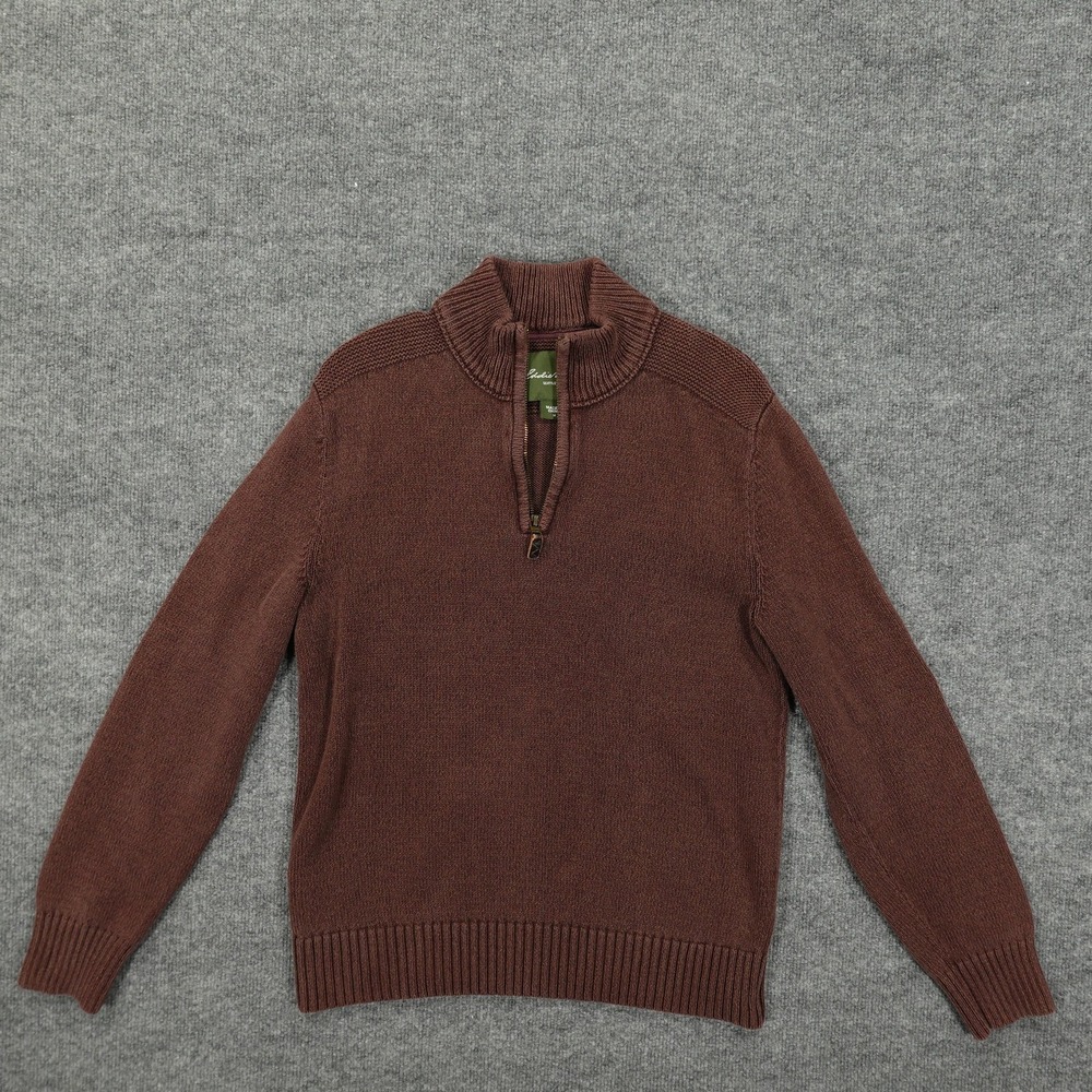 Eddie Bauer Sweater Boys Medium Brown Cotton Quarter Zip Mock Neck Knit Pullover